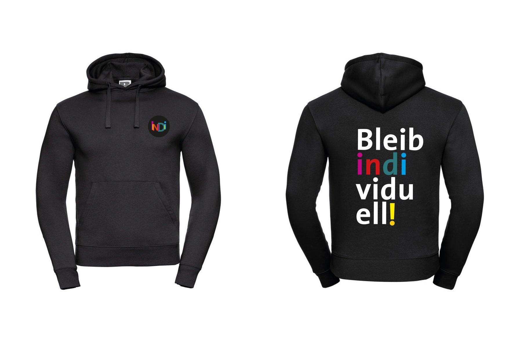 Ein schwarzes Sweatshirt der Individualhilfe Heidelberg mit dem Logo auf der Brust.