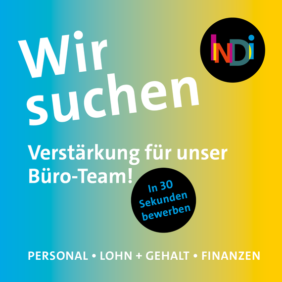 Stellenanzeigen auf Social Media mit dem Logo der Individualhilfe Heidelberg mit cyan-gelbem Farbverlauf. 