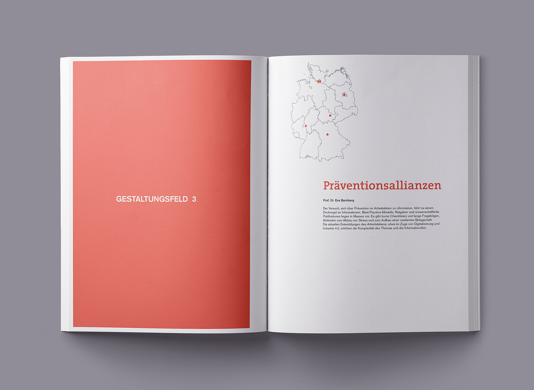 Eine aufgeschlagene Seite der Broschüre für das Psychologische Institut Heidelberg mit dem Deckblatt eines neuen Kapitels zu „Präventionsallianzen“. 