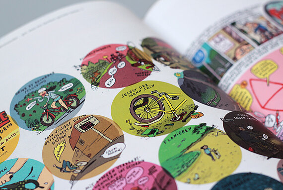 Comic-Zeichnungen von Fahrrädern im fahrstil Magazin kunst von Mawil.